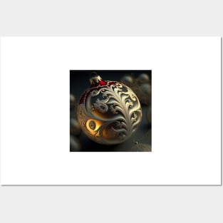 Ornate Christmas Ornament Red and Gold Posters and Art